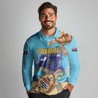 Cayman Brac Map Sea Turtle Long Sleeve Polo Shirt Ocean Vibes