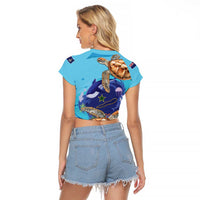 Cayman Brac Map Sea Turtle Raglan Cropped T Shirt Ocean Vibes