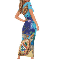 Cayman Brac Map Sea Turtle Short Sleeve Bodycon Dress Ocean Vibes