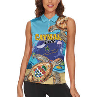 Cayman Brac Map Sea Turtle Women Sleeveless Polo Shirt Ocean Vibes