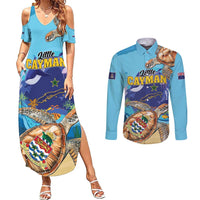 Little Cayman Map Sea Turtle Couples Matching Summer Maxi Dress and Long Sleeve Button Shirt Ocean Vibes