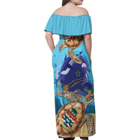 Little Cayman Map Sea Turtle Family Matching Off Shoulder Maxi Dress and Hawaiian Shirt Ocean Vibes