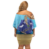 Little Cayman Map Sea Turtle Off Shoulder Short Dress Ocean Vibes