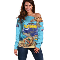 Little Cayman Map Sea Turtle Off Shoulder Sweater Ocean Vibes