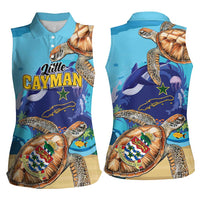 Little Cayman Map Sea Turtle Women Sleeveless Polo Shirt Ocean Vibes