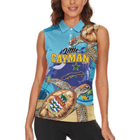 Little Cayman Map Sea Turtle Women Sleeveless Polo Shirt Ocean Vibes