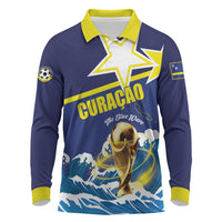 Custom Football 2026 Curacao Long Sleeve Polo Shirt The Blue Wave Come On