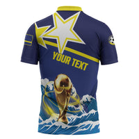 Custom Football 2026 Curacao Zipper Polo Shirt The Blue Wave Come On