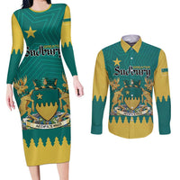 Personalised Canada Greater Sudbury Couples Matching Long Sleeve Bodycon Dress and Long Sleeve Button Shirt The Nickel Capital Aedificemus