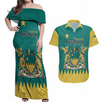 Personalised Canada Greater Sudbury Couples Matching Off Shoulder Maxi Dress and Hawaiian Shirt The Nickel Capital Aedificemus