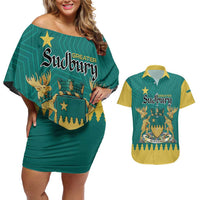 Personalised Canada Greater Sudbury Couples Matching Off Shoulder Short Dress and Hawaiian Shirt The Nickel Capital Aedificemus