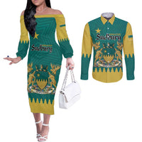 Personalised Canada Greater Sudbury Couples Matching Off The Shoulder Long Sleeve Dress and Long Sleeve Button Shirt The Nickel Capital Aedificemus