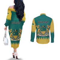 Personalised Canada Greater Sudbury Couples Matching Off The Shoulder Long Sleeve Dress and Long Sleeve Button Shirt The Nickel Capital Aedificemus