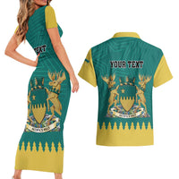 Personalised Canada Greater Sudbury Couples Matching Short Sleeve Bodycon Dress and Hawaiian Shirt The Nickel Capital Aedificemus