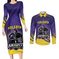 Custom Kolkata 2025 Cricket Knight Riders Couples Matching Long Sleeve Bodycon Dress and Long Sleeve Button Shirt Korbo Lorbo Jeetbo