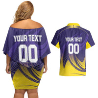 Custom Kolkata 2025 Cricket Knight Riders Couples Matching Off Shoulder Short Dress and Hawaiian Shirt Korbo Lorbo Jeetbo
