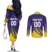 Custom Kolkata 2025 Cricket Knight Riders Couples Matching Off The Shoulder Long Sleeve Dress and Long Sleeve Button Shirt Korbo Lorbo Jeetbo