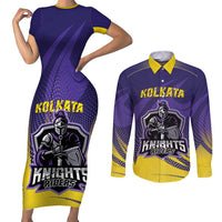 Custom Kolkata 2025 Cricket Knight Riders Couples Matching Short Sleeve Bodycon Dress and Long Sleeve Button Shirt Korbo Lorbo Jeetbo