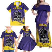 Custom Kolkata 2025 Cricket Knight Riders Family Matching Off Shoulder Maxi Dress and Hawaiian Shirt Korbo Lorbo Jeetbo