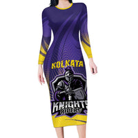 Custom Kolkata 2025 Cricket Knight Riders Long Sleeve Bodycon Dress Korbo Lorbo Jeetbo