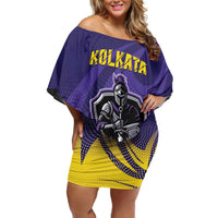 Custom Kolkata 2025 Cricket Knight Riders Off Shoulder Short Dress Korbo Lorbo Jeetbo
