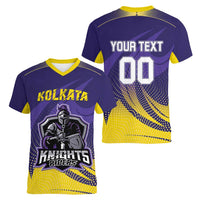 Custom Kolkata 2025 Cricket Knight Riders Women V-Neck T-Shirt Korbo Lorbo Jeetbo