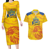Custom Chennai 2025 Cricket Super Kings Couples Matching Long Sleeve Bodycon Dress and Hawaiian Shirt Yellow Army Lions Champion