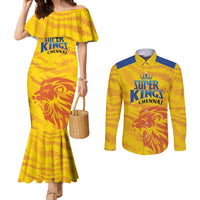 Custom Chennai 2025 Cricket Super Kings Couples Matching Mermaid Dress and Long Sleeve Button Shirt Yellow Army Lions Champion