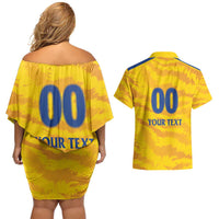 Custom Chennai 2025 Cricket Super Kings Couples Matching Off Shoulder Short Dress and Hawaiian Shirt Yellow Army Lions Champion