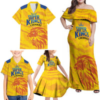 Custom Chennai 2025 Cricket Super Kings Family Matching Off Shoulder Maxi Dress and Hawaiian Shirt Yellow Army Lions Champion