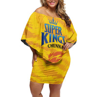 Custom Chennai 2025 Cricket Super Kings Family Matching Off Shoulder Short Dress and Hawaiian Shirt Yellow Army Lions Champion
