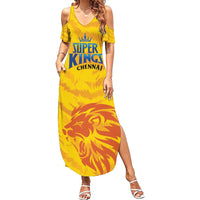 Custom Chennai 2025 Cricket Super Kings Family Matching Summer Maxi Dress and Hawaiian Shirt Yellow Army Lions Champion