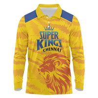 Custom Chennai 2025 Cricket Super Kings Long Sleeve Polo Shirt Yellow Army Lions Champion