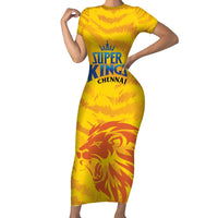 Custom Chennai 2025 Cricket Super Kings Short Sleeve Bodycon Dress Yellow Army Lions Champion