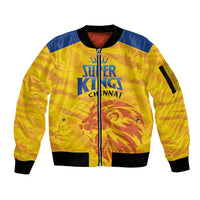 Custom Chennai 2025 Cricket Super Kings Sleeve Zip Bomber Jacket Yellow Army Lions Champion