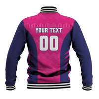Custom Rajasthan 2025 Cricket Royals Baseball Jacket Pink And Halla Bol