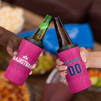 Custom Rajasthan 2025 Cricket Royals 4 in 1 Can Cooler Tumbler Pink And Halla Bol