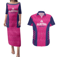 Custom Rajasthan 2025 Cricket Royals Couples Matching Puletasi and Hawaiian Shirt Pink And Halla Bol