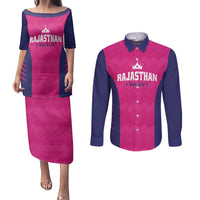 Custom Rajasthan 2025 Cricket Royals Couples Matching Puletasi and Long Sleeve Button Shirt Pink And Halla Bol