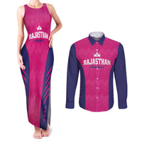 Custom Rajasthan 2025 Cricket Royals Couples Matching Tank Maxi Dress and Long Sleeve Button Shirt Pink And Halla Bol