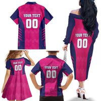 Custom Rajasthan 2025 Cricket Royals Family Matching Off The Shoulder Long Sleeve Dress and Hawaiian Shirt Pink And Halla Bol