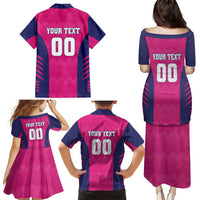 Custom Rajasthan 2025 Cricket Royals Family Matching Puletasi and Hawaiian Shirt Pink And Halla Bol