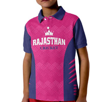 Custom Rajasthan 2025 Cricket Royals Kid Polo Shirt Pink And Halla Bol
