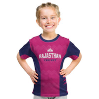 Custom Rajasthan 2025 Cricket Royals Kid T Shirt Pink And Halla Bol
