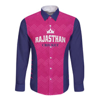 Custom Rajasthan 2025 Cricket Royals Long Sleeve Button Shirt Pink And Halla Bol