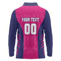 Custom Rajasthan 2025 Cricket Royals Long Sleeve Polo Shirt Pink And Halla Bol