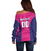 Custom Rajasthan 2025 Cricket Royals Off Shoulder Sweater Pink And Halla Bol