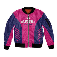 Custom Rajasthan 2025 Cricket Royals Sleeve Zip Bomber Jacket Pink And Halla Bol