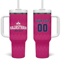 Custom Rajasthan 2025 Cricket Royals Tumbler With Handle Pink And Halla Bol