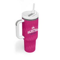 Custom Rajasthan 2025 Cricket Royals Tumbler With Handle Pink And Halla Bol